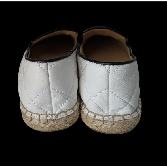 Talbots Izzy White Soft Leather Quilted Black Cap Toe Napa Espadrille Flats Sz 8 - Picture 7 of 8